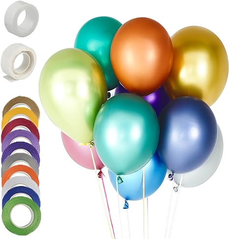 Set Globos Cromados Metalicos Surtidos Con listones y cintas 12"