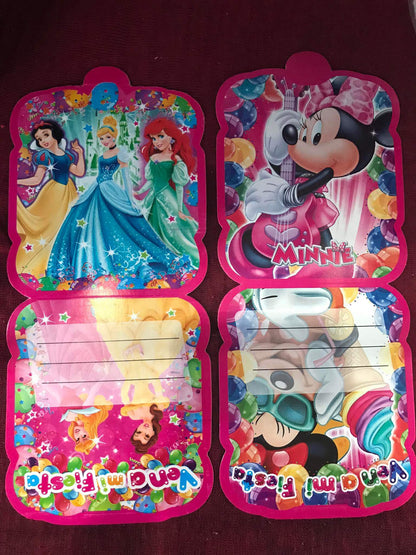 Tarjetas de Invitacion Cumpleaños Disney (paquete 10 tarjetas)