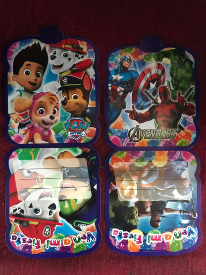 Tarjetas de Invitacion Cumpleaños Disney (paquete 10 tarjetas)